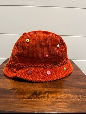 Y2K Vintage Gymboree Cute As A Button Corduroy Bucket Hat Orange.